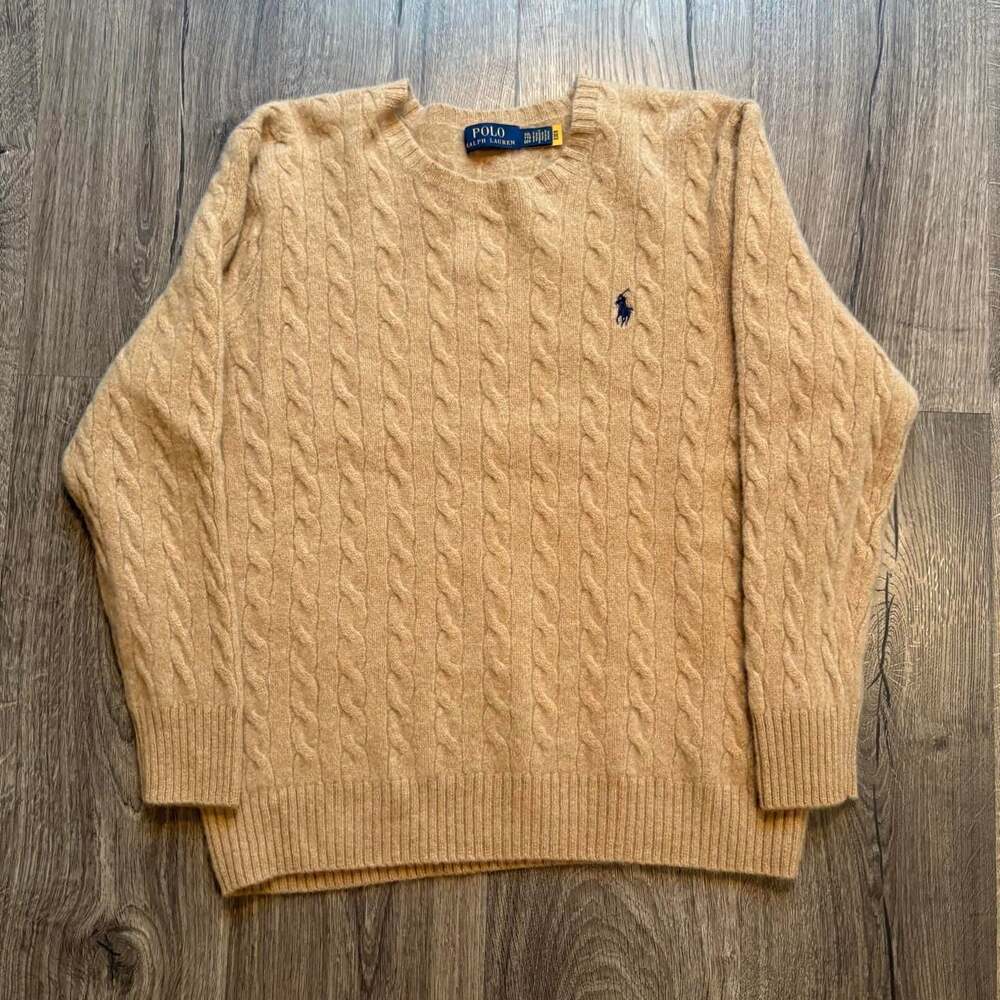 Polo Ralph Lauren Cable Knit Wool Cashmere Sweater Camel Tan XXL